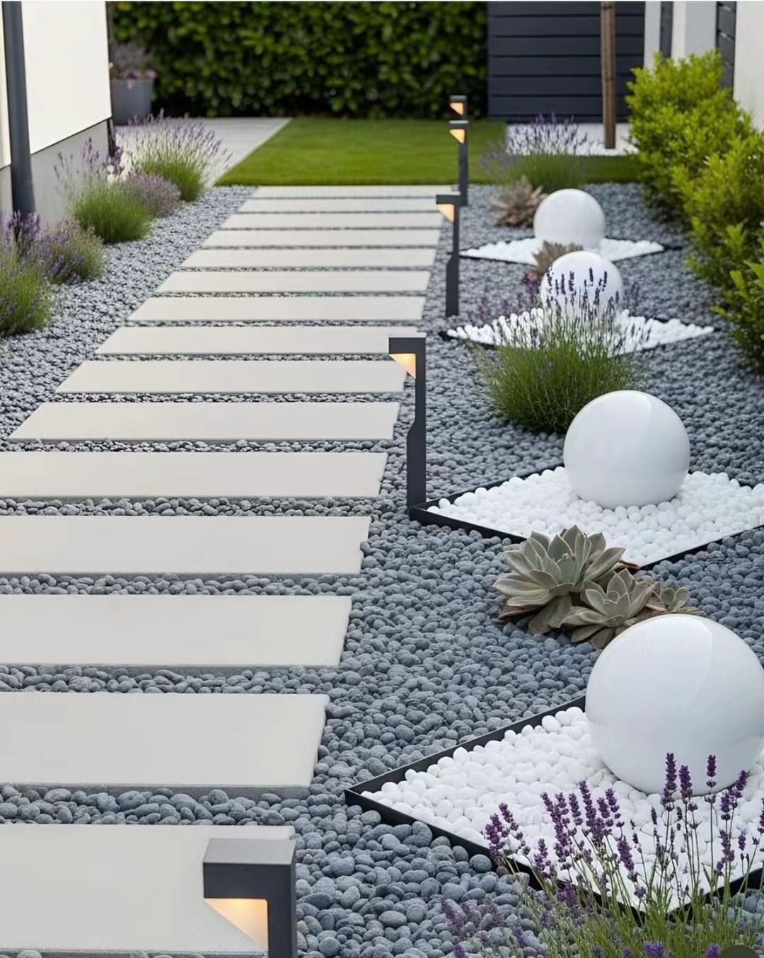 Gartengestaltung mit Trittsteinen und Bepflanzung im Main-Tauber-Kreis